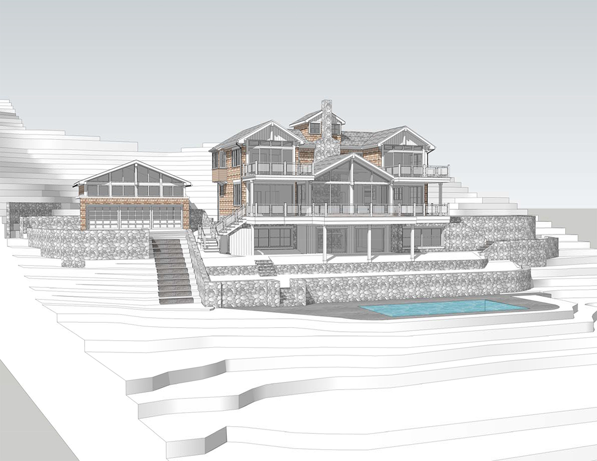 3D drawing of elevation levels on the ocean side of the house